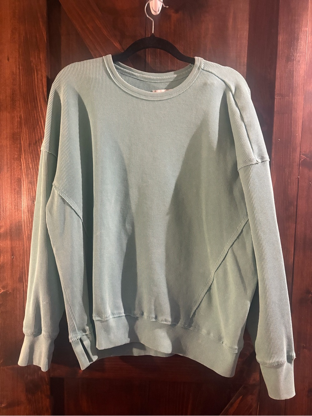 Seven7 women’s Ribbed Crewneck Sweater in Sage Green